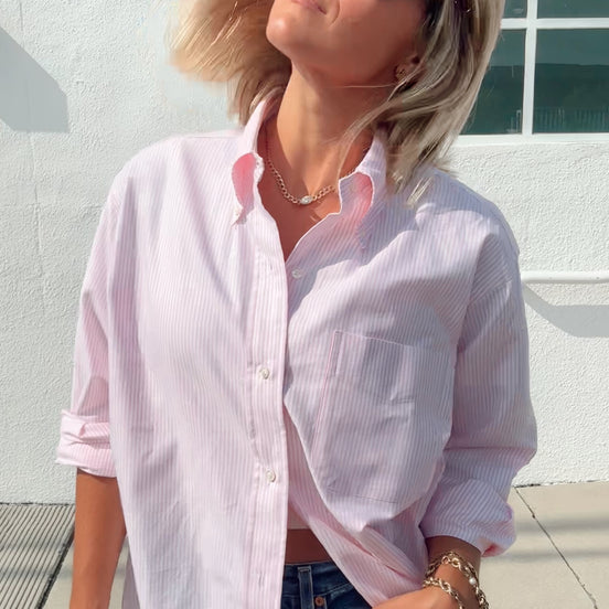 Pink & White University Stripe Two-Ply 100% Pima Cotton Oxford