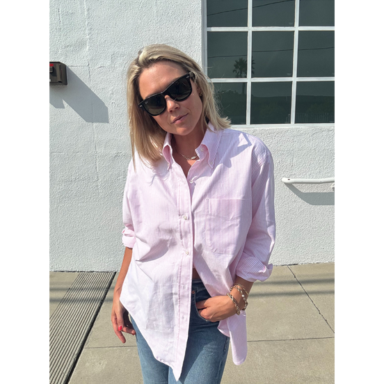 Pink & White University Stripe Two-Ply 100% Pima Cotton Oxford